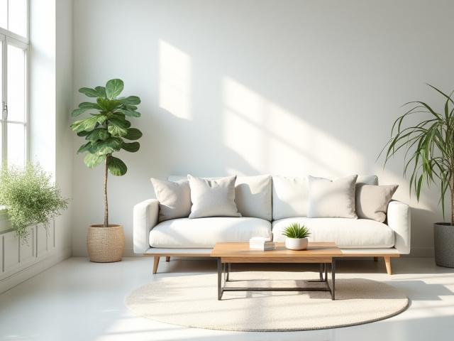 Pristine short-term rental living room with modern furniture and sparkling clean surfaces